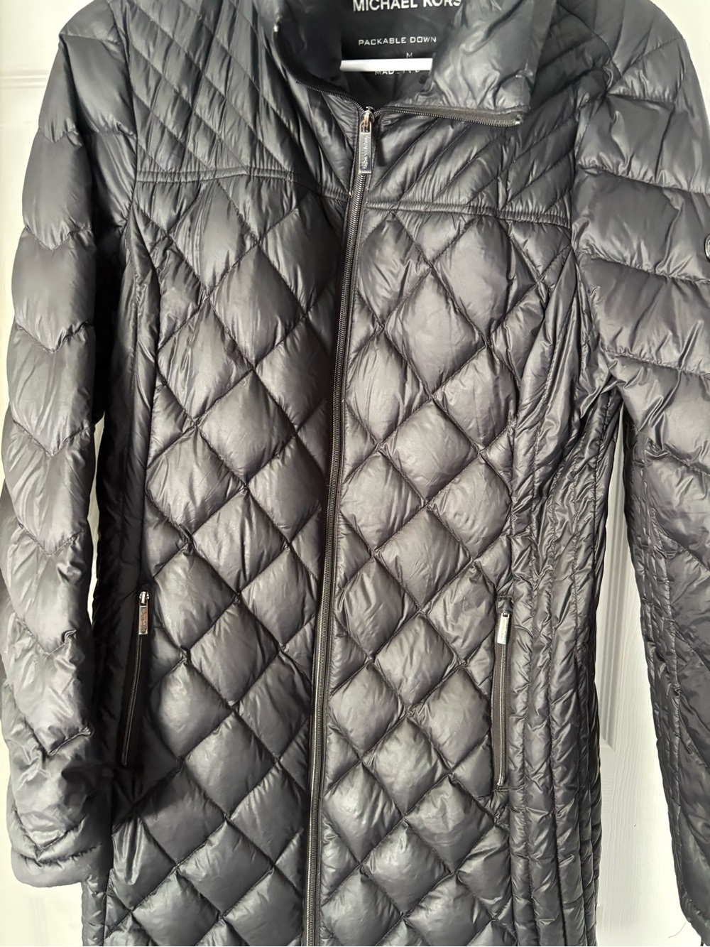 Michael Kors Packable Down Puffer full zip jacket coat women sz M missing hoodie - Picture 3 of 8